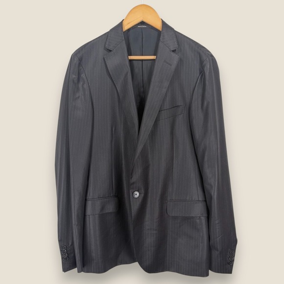 Z Zegna Blazer Suit Jacket Men 42L (52 EUR) Black Sheen Wool 2 Button Luxury